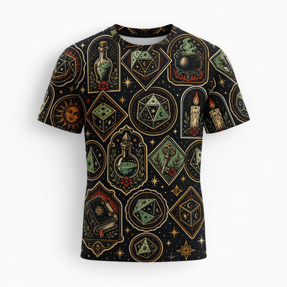 Witchcraft Occult Dice AOP T-Shirt - Mystic RPG Streetwear