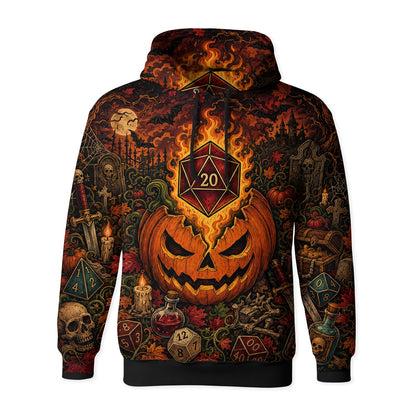 Halloween Flaming D20 AOP T-Shirt - Spooky RPG Streetwear