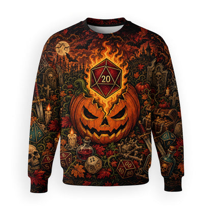 Halloween Flaming D20 AOP T-Shirt - Spooky RPG Streetwear
