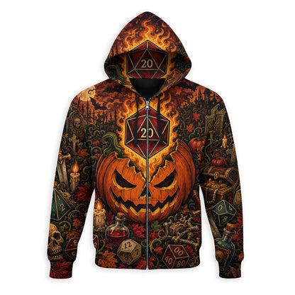 Halloween Flaming D20 AOP T-Shirt - Spooky RPG Streetwear