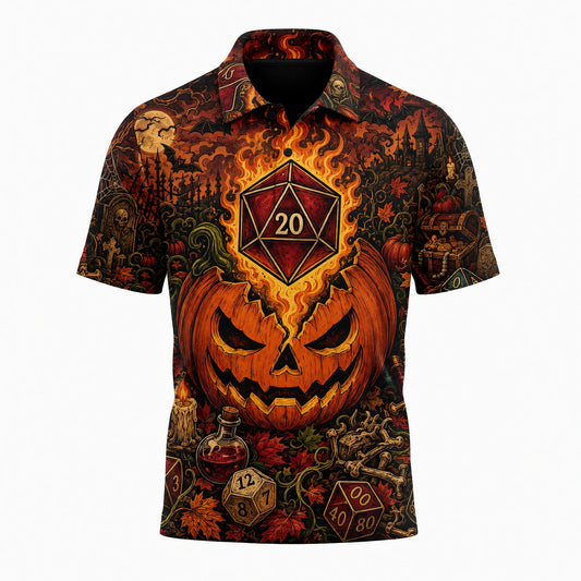 Halloween Flaming D20 AOP T-Shirt - Spooky RPG Streetwear