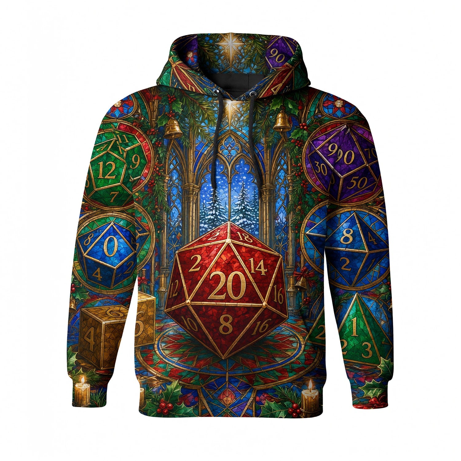 Christmas Dice AOP Apparel - Stained Glass Holiday Fantasy RPG