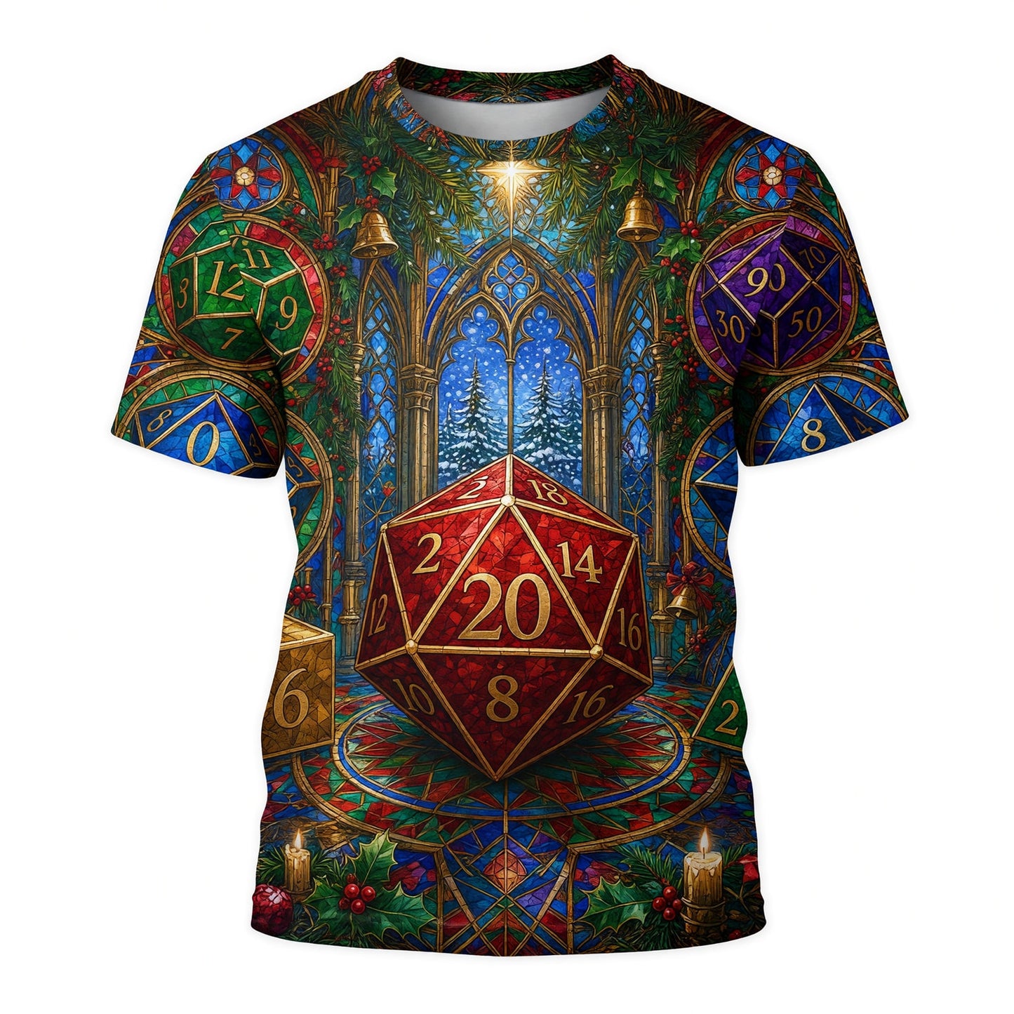Christmas Dice AOP Apparel - Stained Glass Holiday Fantasy RPG