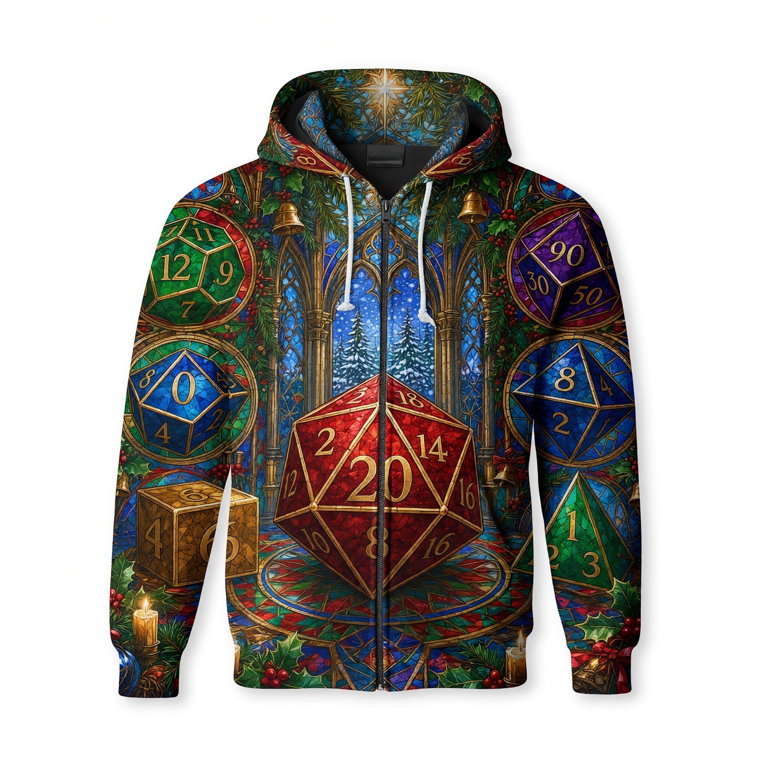 Christmas Dice AOP Apparel - Stained Glass Holiday Fantasy RPG