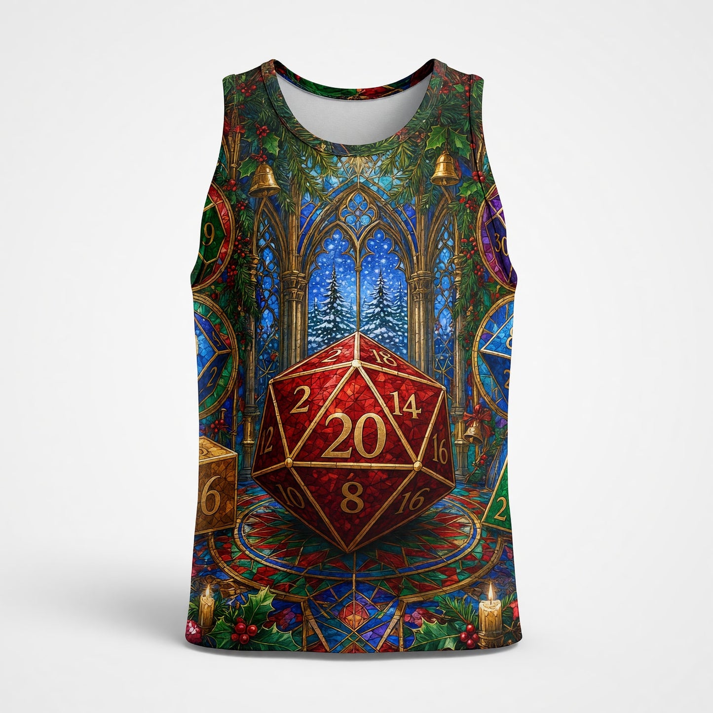 Christmas Dice AOP Apparel - Stained Glass Holiday Fantasy RPG