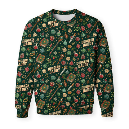 Dungeon Daddy Christmas AOP T-Shirt - Festive Dice Pattern