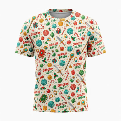 Dungeon Daddy Christmas AOP T-Shirt - Holiday RPG Pattern