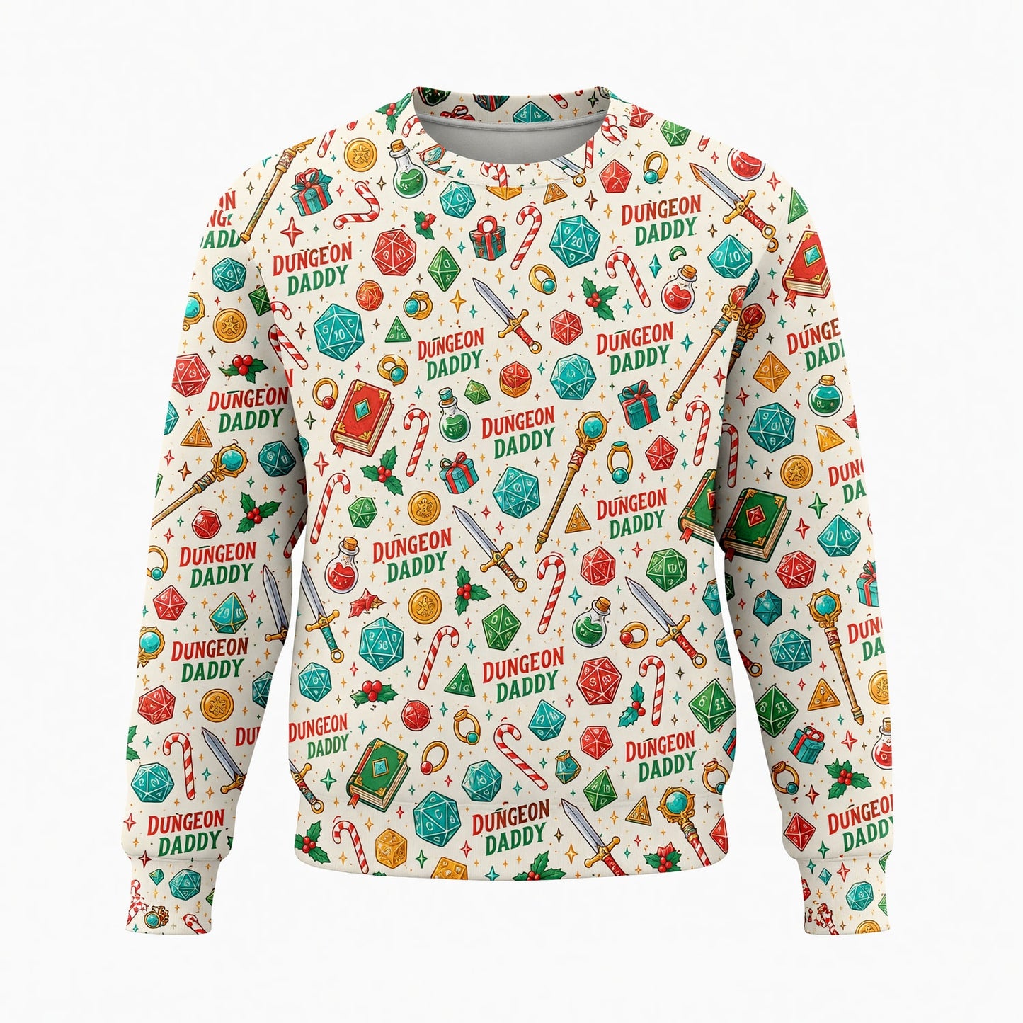 Dungeon Daddy Christmas AOP T-Shirt - Holiday RPG Pattern