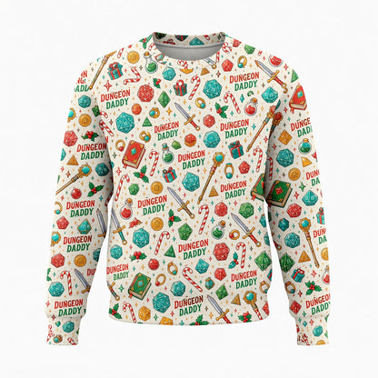 Dungeon Daddy Christmas AOP T-Shirt - Holiday RPG Pattern