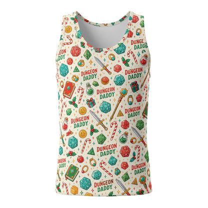 Dungeon Daddy Christmas AOP T-Shirt - Holiday RPG Pattern