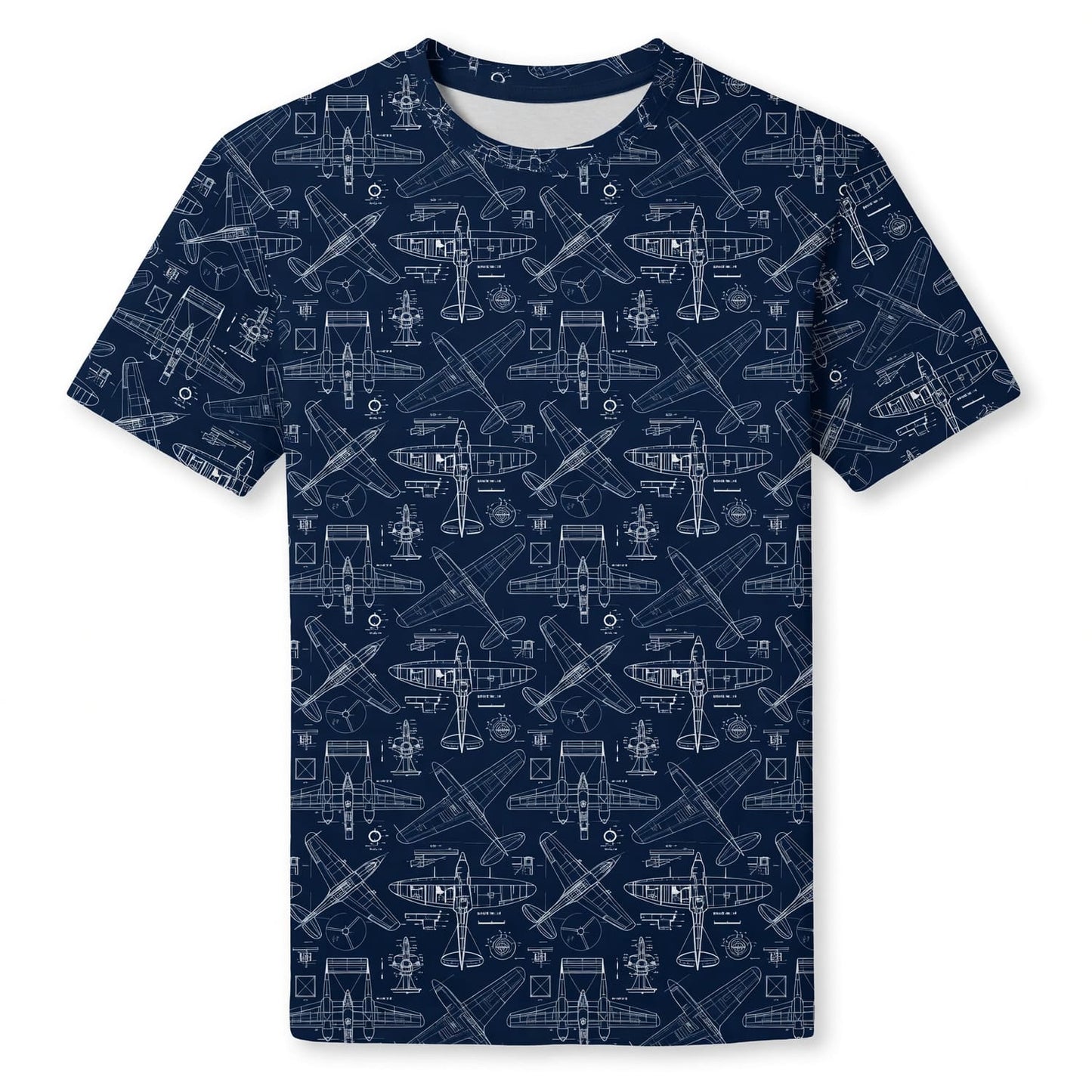 Vintage Aircraft Blueprint AOP T-Shirt - Retro Aviation Streetwear