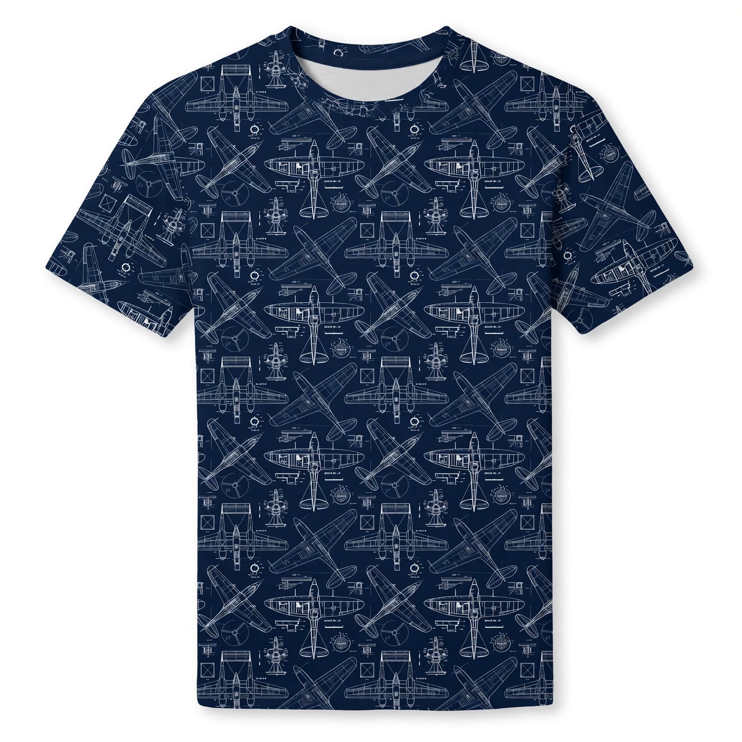 Vintage Aircraft Blueprint AOP T-Shirt - Retro Aviation Streetwear