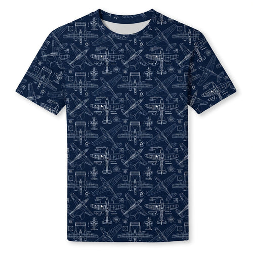 Vintage Aircraft Blueprint AOP T-Shirt - Retro Aviation Streetwear