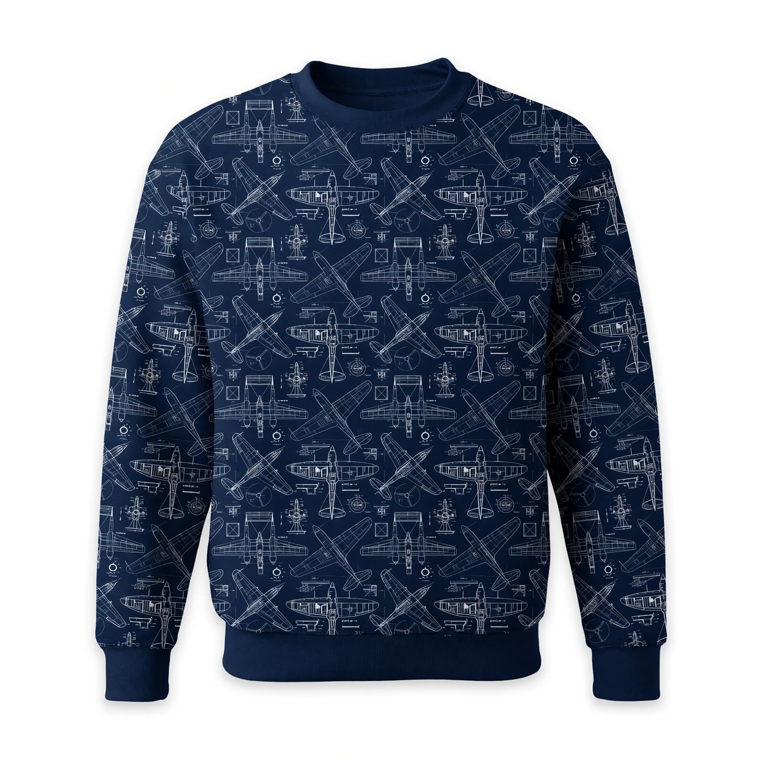 Vintage Aircraft Blueprint AOP T-Shirt - Retro Aviation Streetwear