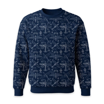 Vintage Aircraft Blueprint AOP T-Shirt - Retro Aviation Streetwear