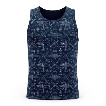 Vintage Aircraft Blueprint AOP T-Shirt - Retro Aviation Streetwear