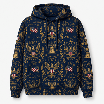 America 250 Luxury Eagle Crest Patriotic 1776-2026 Liberty Bell Apparel - AOPI1A3T001