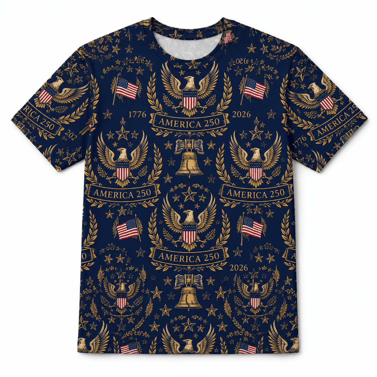 America 250 Luxury Eagle Crest Patriotic 1776-2026 Liberty Bell Apparel - AOPI1A3T001