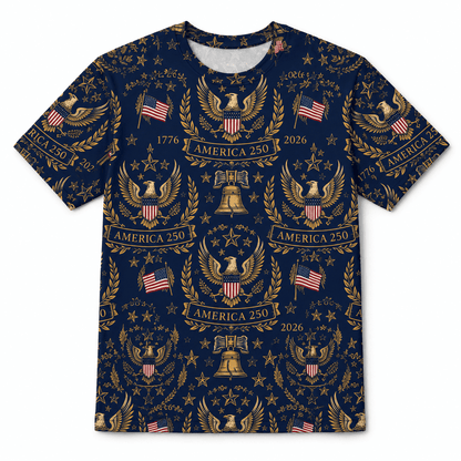 America 250 Luxury Eagle Crest Patriotic 1776-2026 Liberty Bell Apparel - AOPI1A3T001