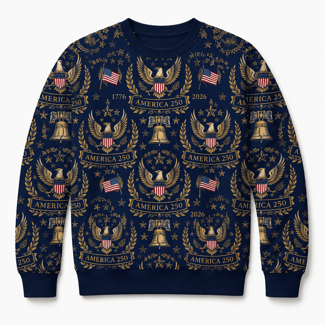 America 250 Luxury Eagle Crest Patriotic 1776-2026 Liberty Bell Apparel - AOPI1A3T001