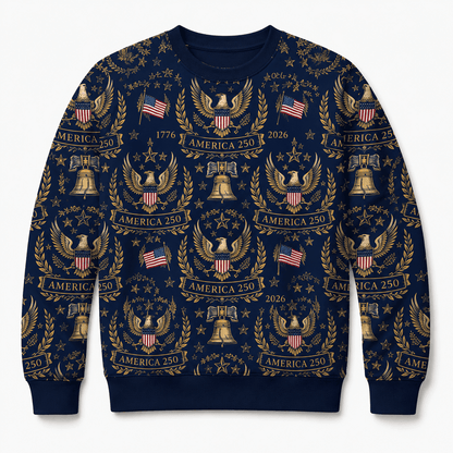 America 250 Luxury Eagle Crest Patriotic 1776-2026 Liberty Bell Apparel - AOPI1A3T001