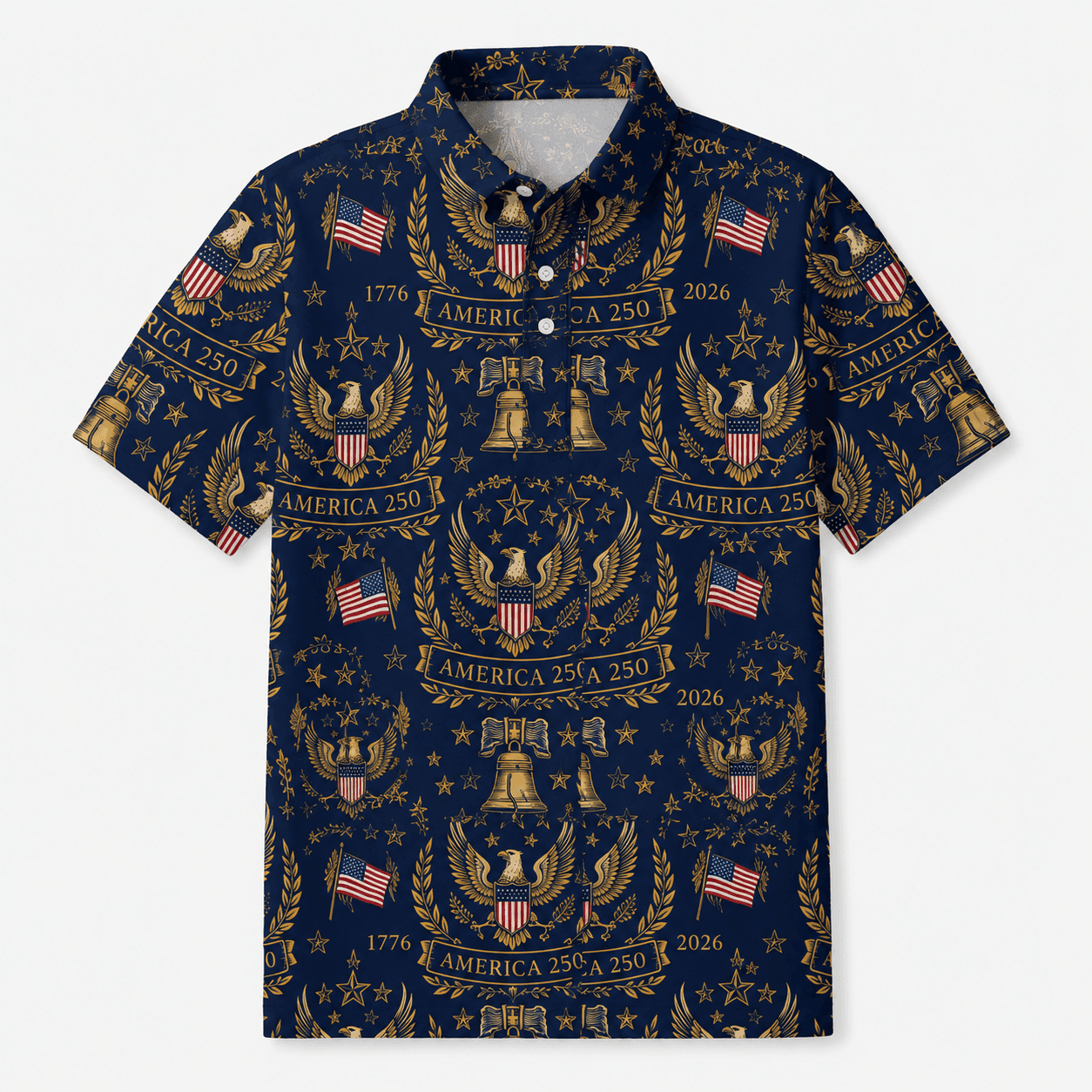America 250 Luxury Eagle Crest Patriotic 1776-2026 Liberty Bell Apparel - AOPI1A3T001