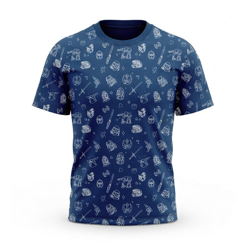 Galactic Icons AOP T-Shirt - Blue Line Art Galaxy Pattern Apparel