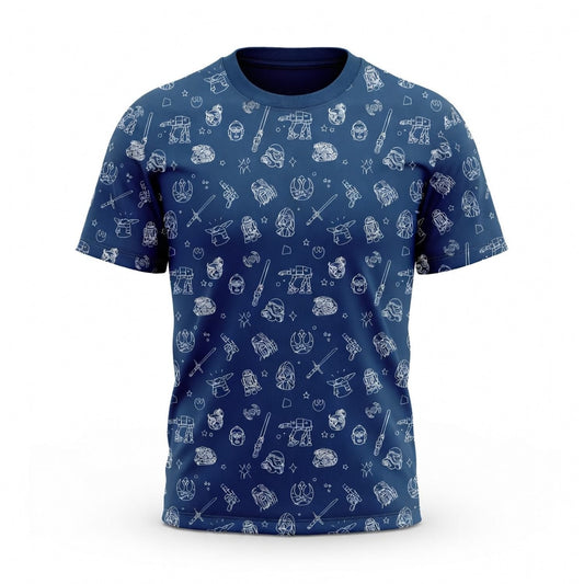 Galactic Icons AOP T-Shirt - Blue Line Art Galaxy Pattern Apparel