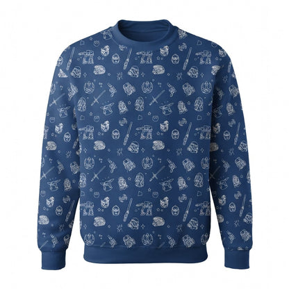 Galactic Icons AOP T-Shirt - Blue Line Art Galaxy Pattern Apparel