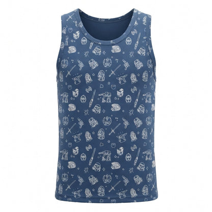 Galactic Icons AOP T-Shirt - Blue Line Art Galaxy Pattern Apparel