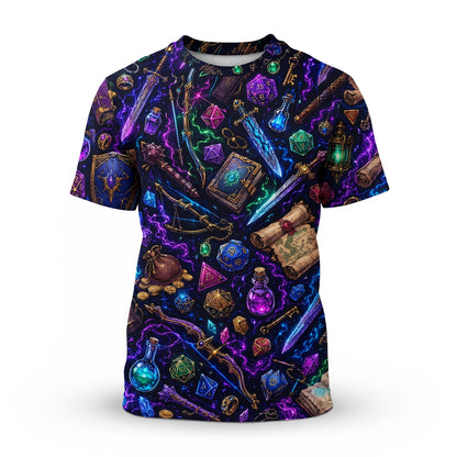 Fantasy Items AOP T-Shirt - Neon RPG Dice Gamer Apparel