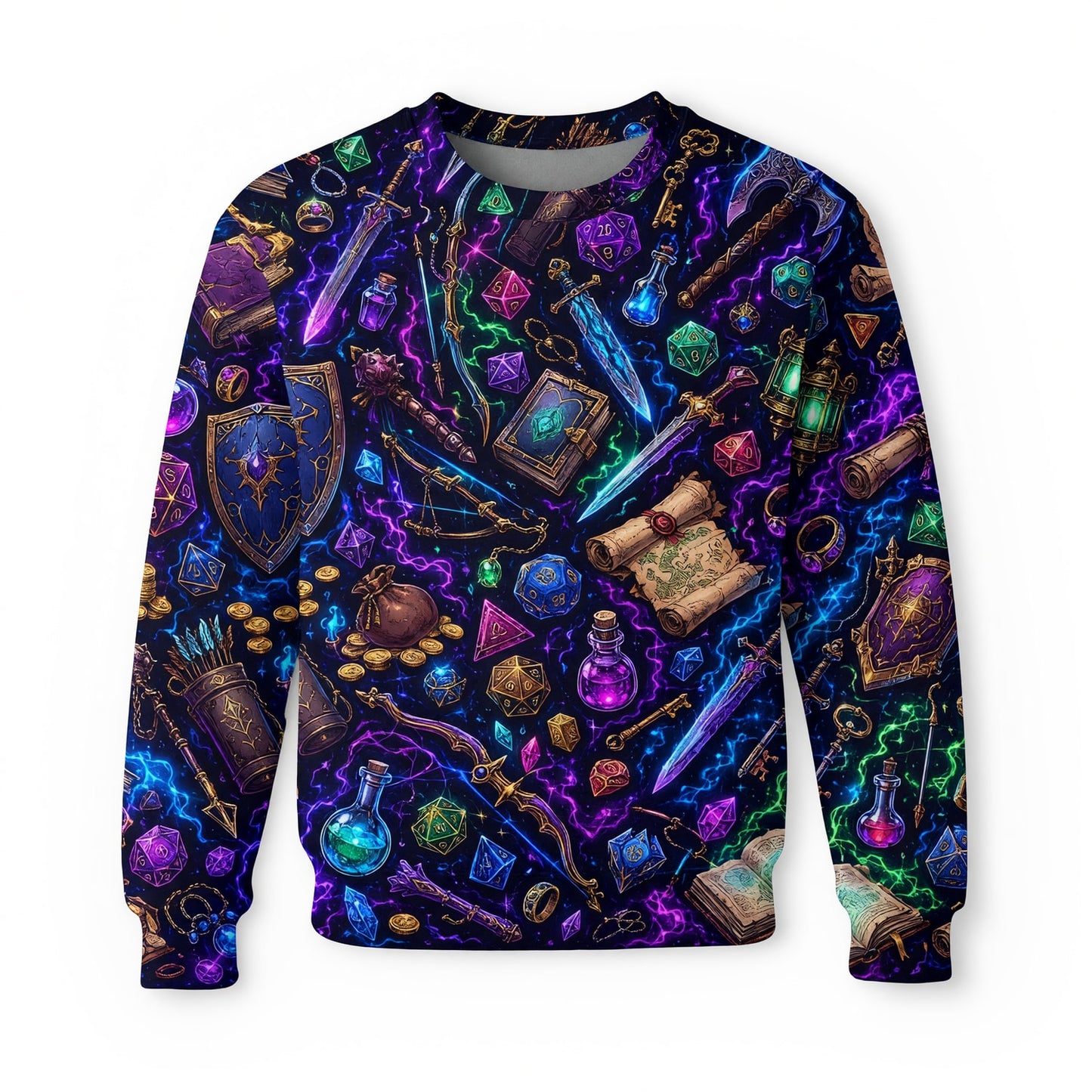 Fantasy Items AOP T-Shirt - Neon RPG Dice Gamer Apparel