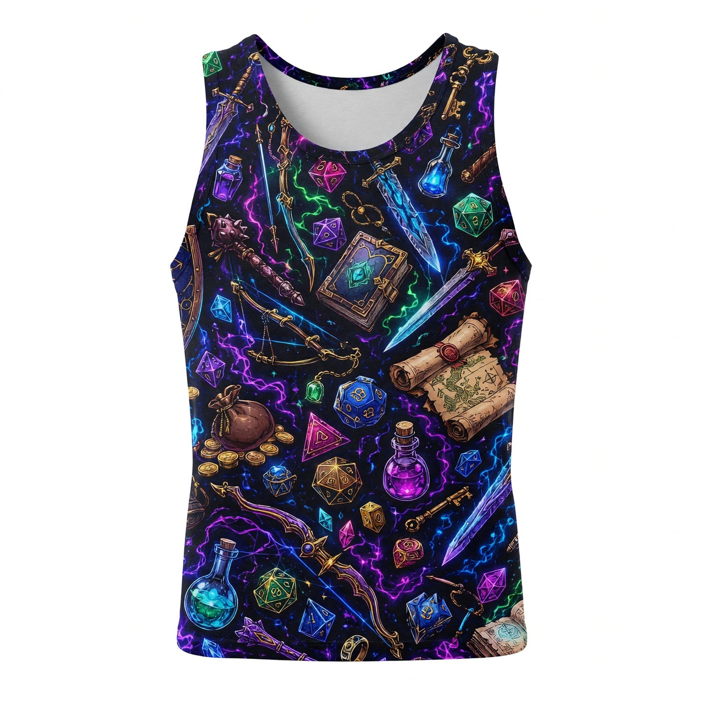 Fantasy Items AOP T-Shirt - Neon RPG Dice Gamer Apparel