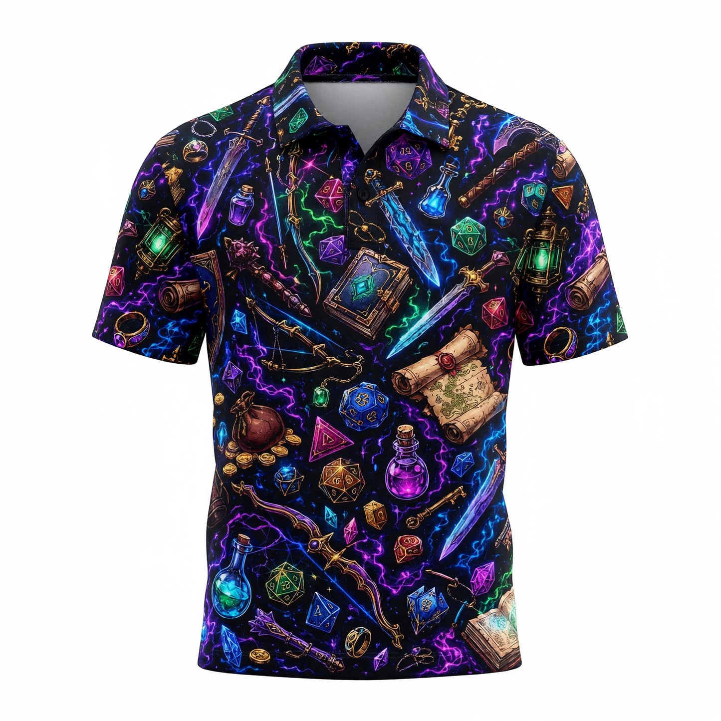 Fantasy Items AOP T-Shirt - Neon RPG Dice Gamer Apparel