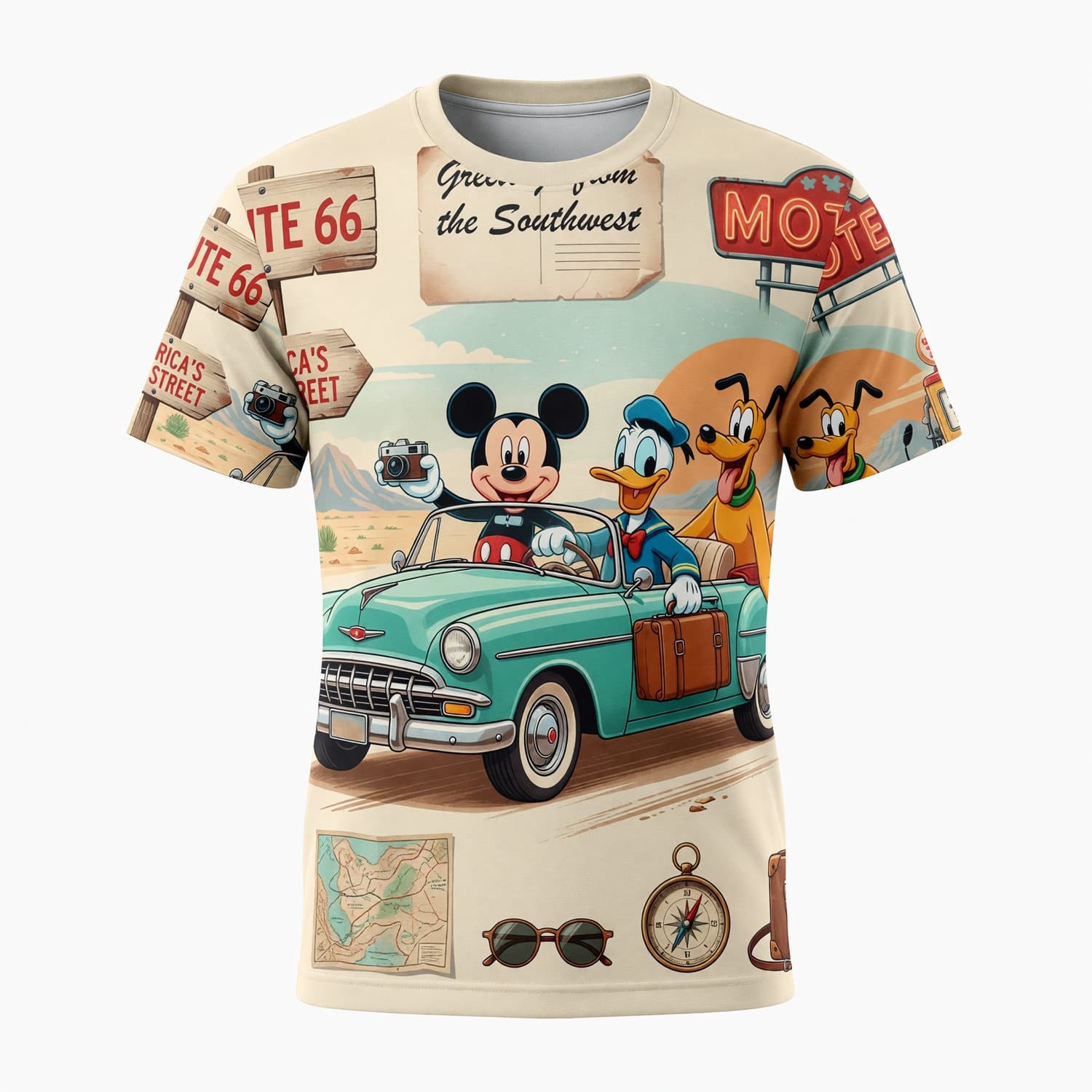 Route 66 Mouse AOP Apparel - Vintage Road Trip Streetwear