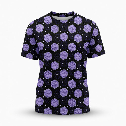 D20 Dice AOP T-Shirt - Purple RPG Tabletop Gaming Pattern