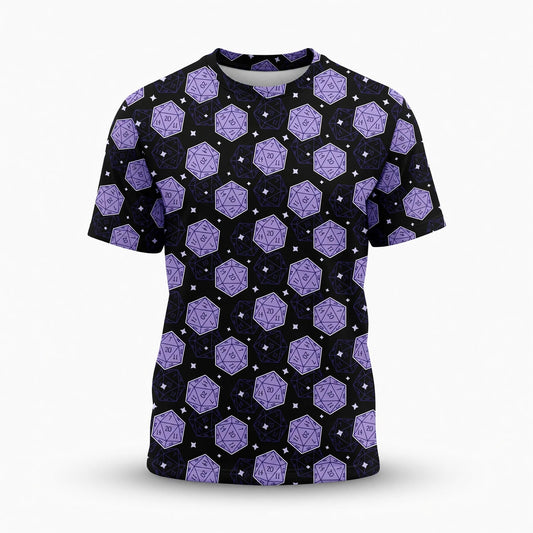D20 Dice AOP T-Shirt - Purple RPG Tabletop Gaming Pattern