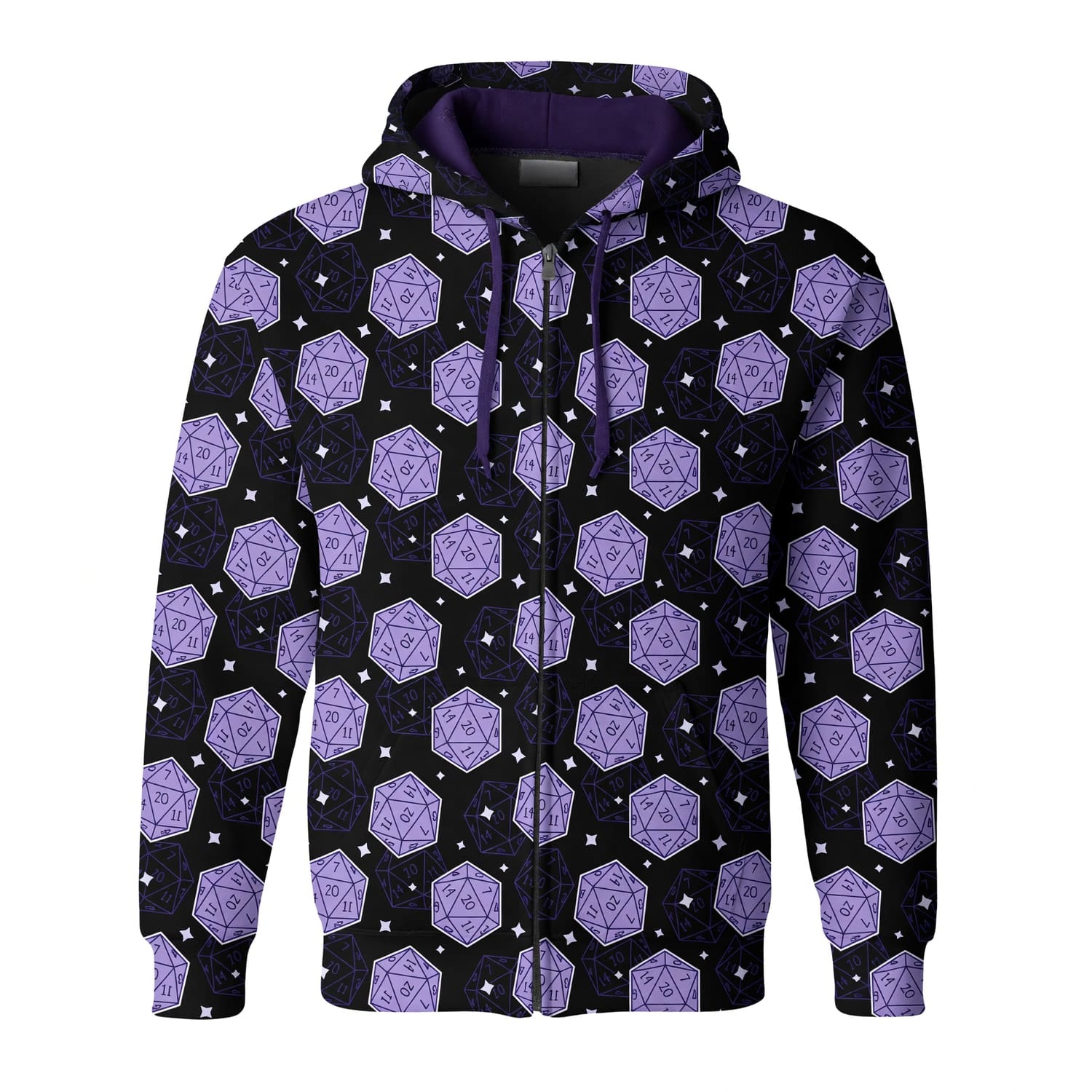 D20 Dice AOP T-Shirt - Purple RPG Tabletop Gaming Pattern