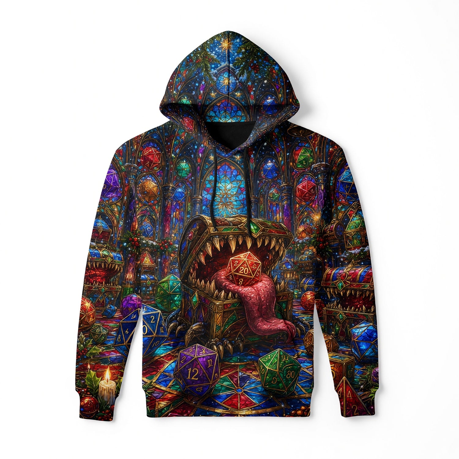 Christmas Mimic Dice AOP Apparel - Fantasy RPG Holiday Design