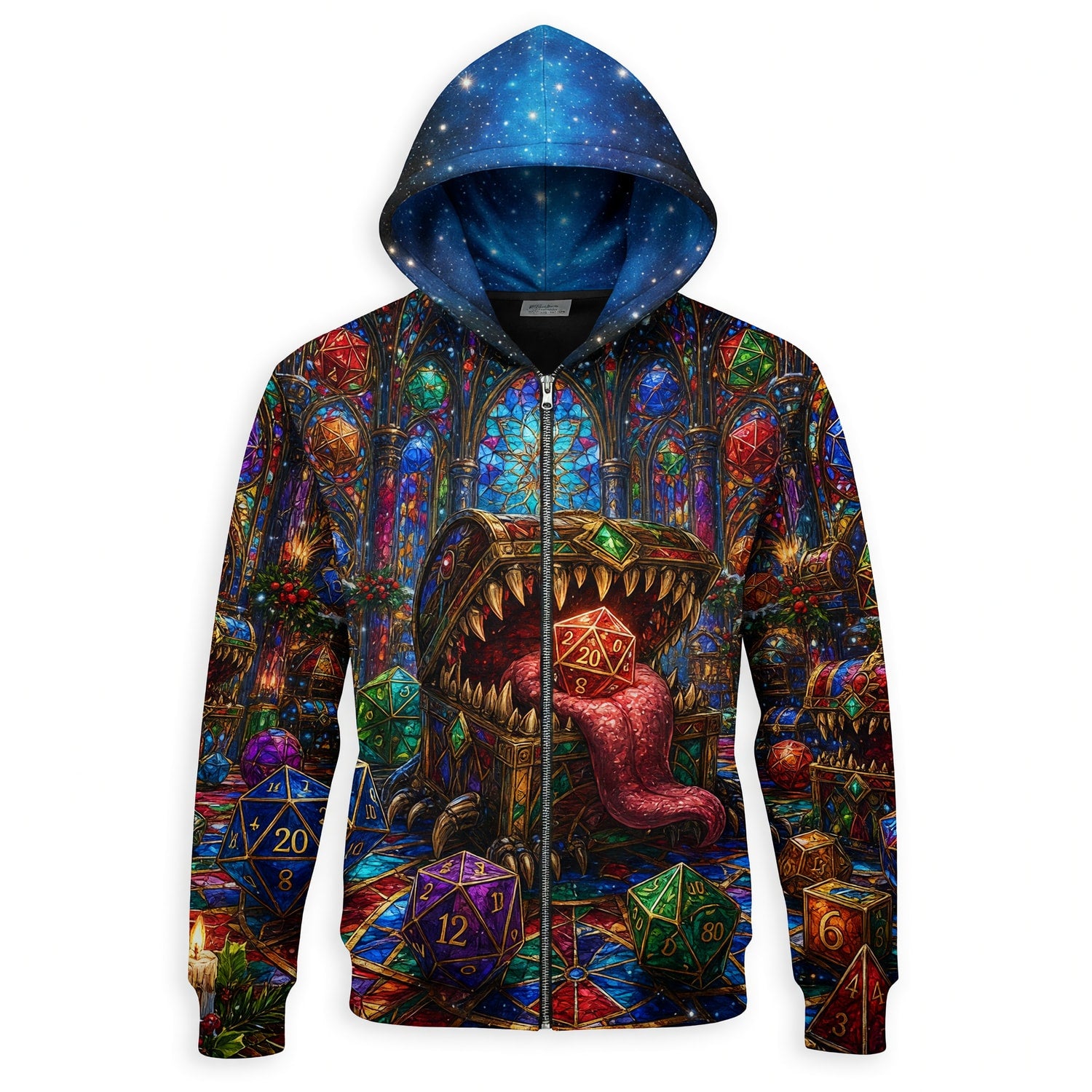 Christmas Mimic Dice AOP Apparel - Fantasy RPG Holiday Design