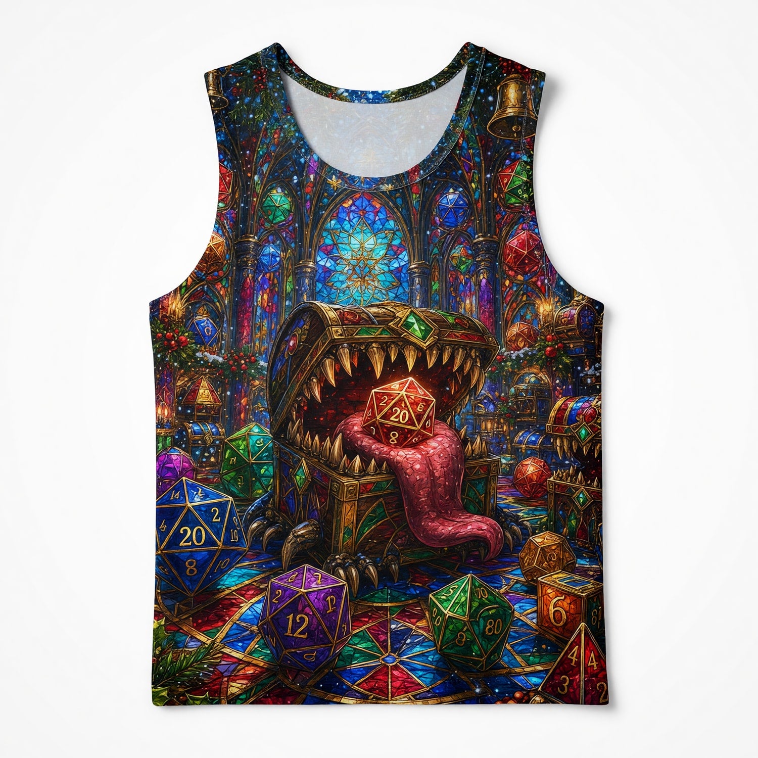 Christmas Mimic Dice AOP Apparel - Fantasy RPG Holiday Design