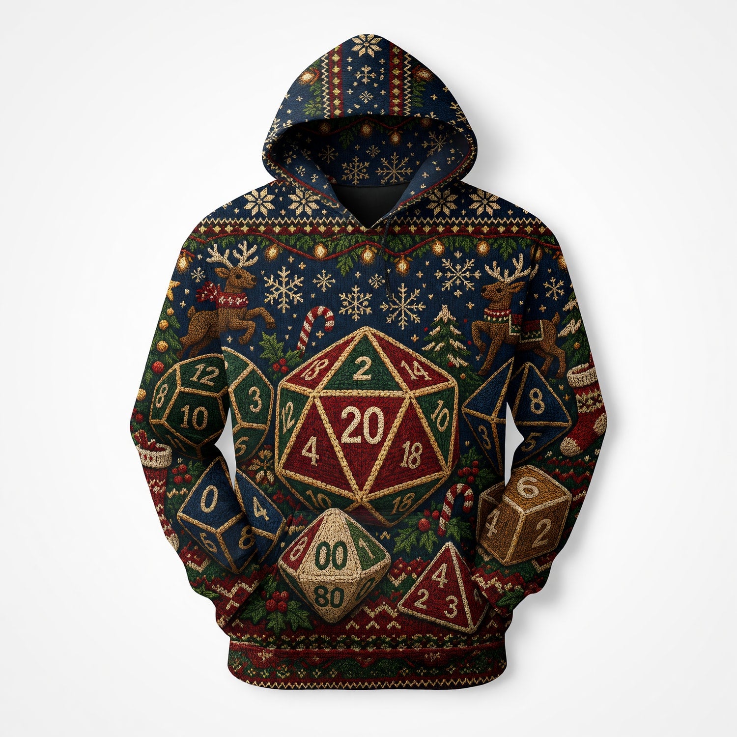 Christmas Dice AOP T-Shirt - Holiday RPG Gaming Apparel