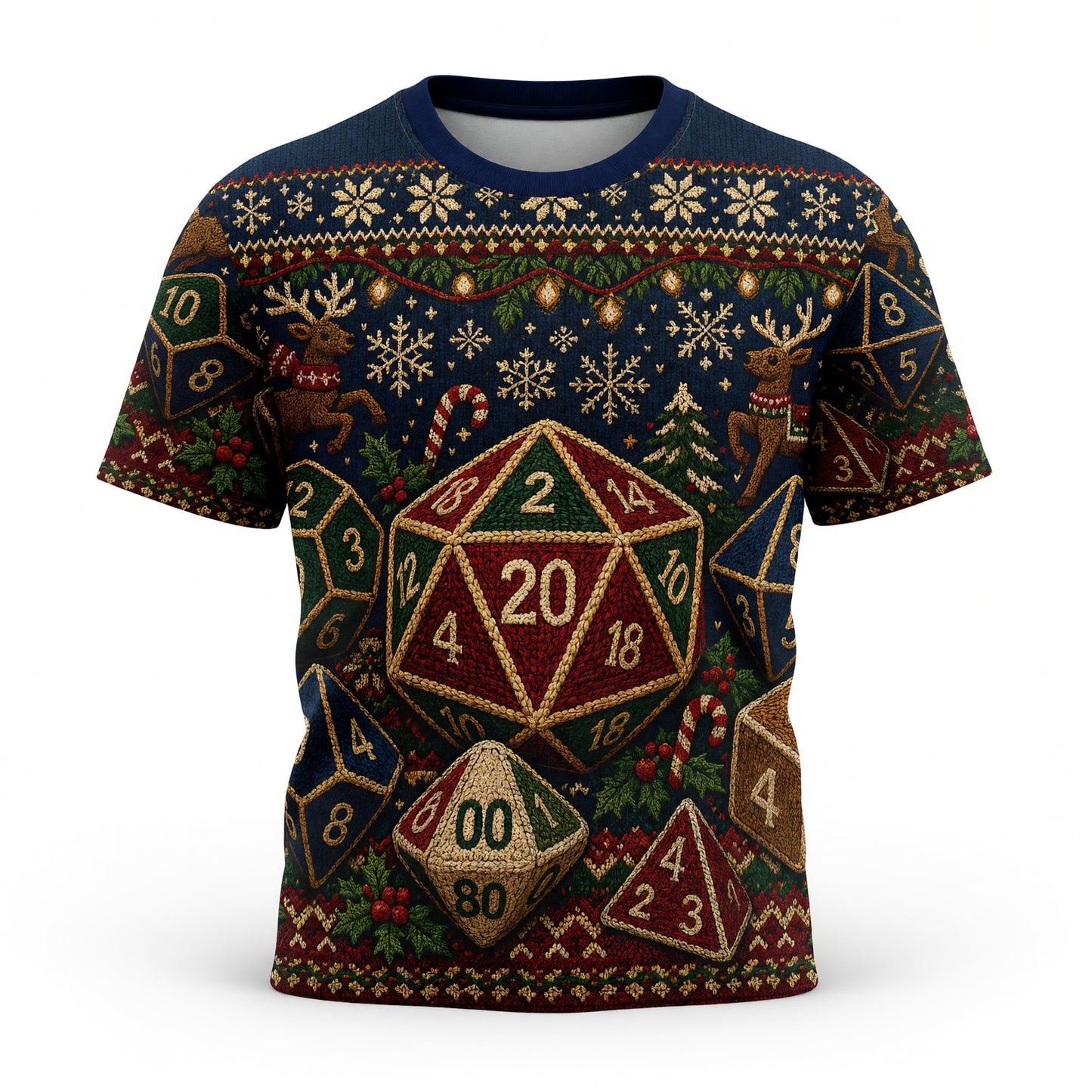 Christmas Dice AOP T-Shirt - Holiday RPG Gaming Apparel
