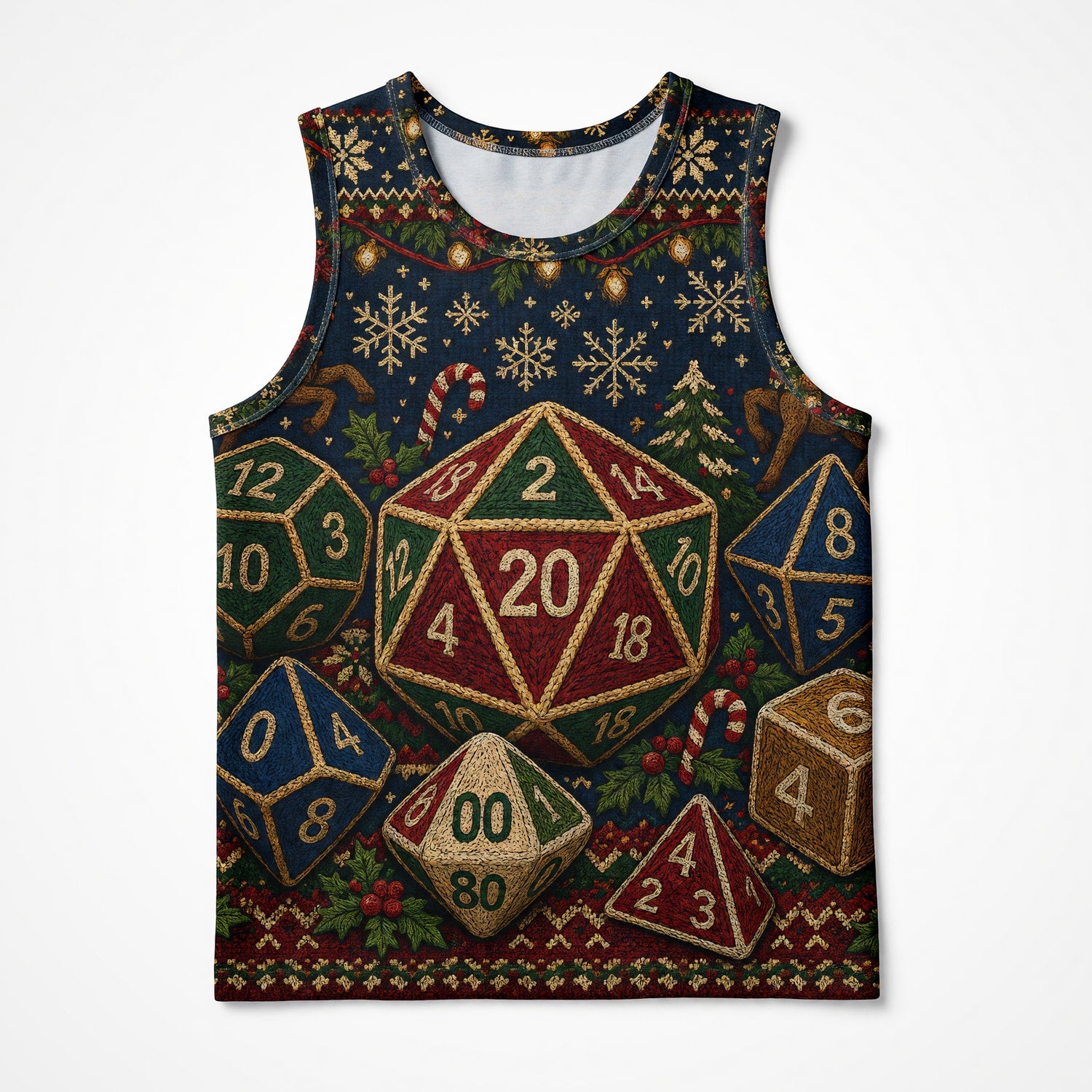 Christmas Dice AOP T-Shirt - Holiday RPG Gaming Apparel