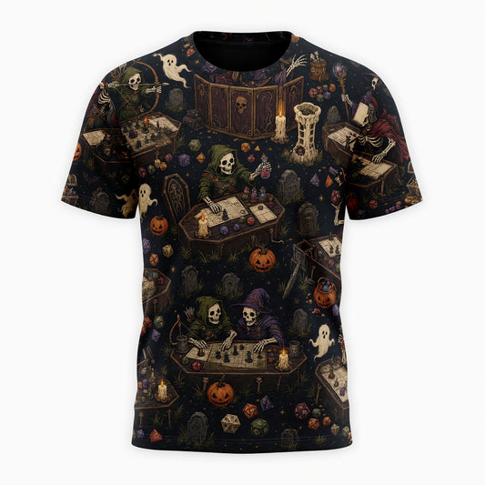 Skeleton Halloween AOP T-Shirt - Spooky Tabletop RPG Apparel