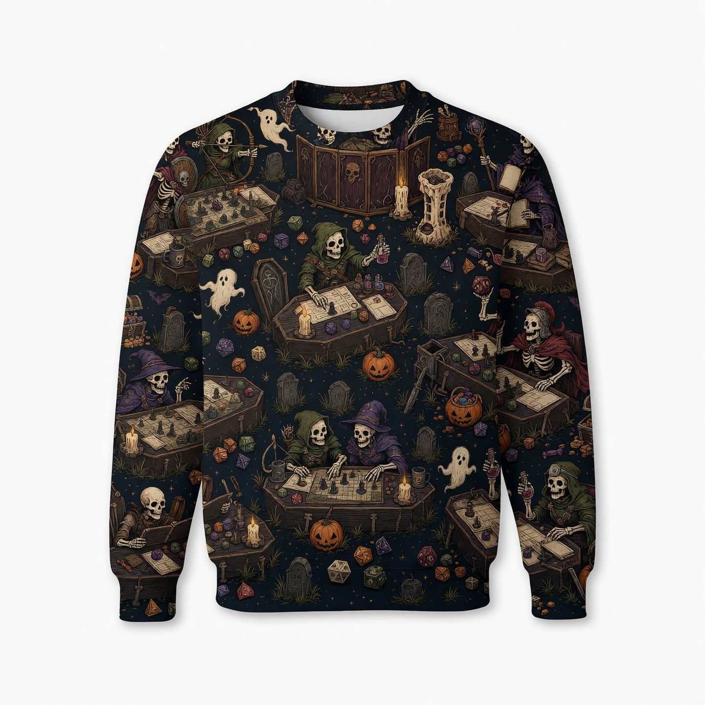 Skeleton Halloween AOP T-Shirt - Spooky Tabletop RPG Apparel