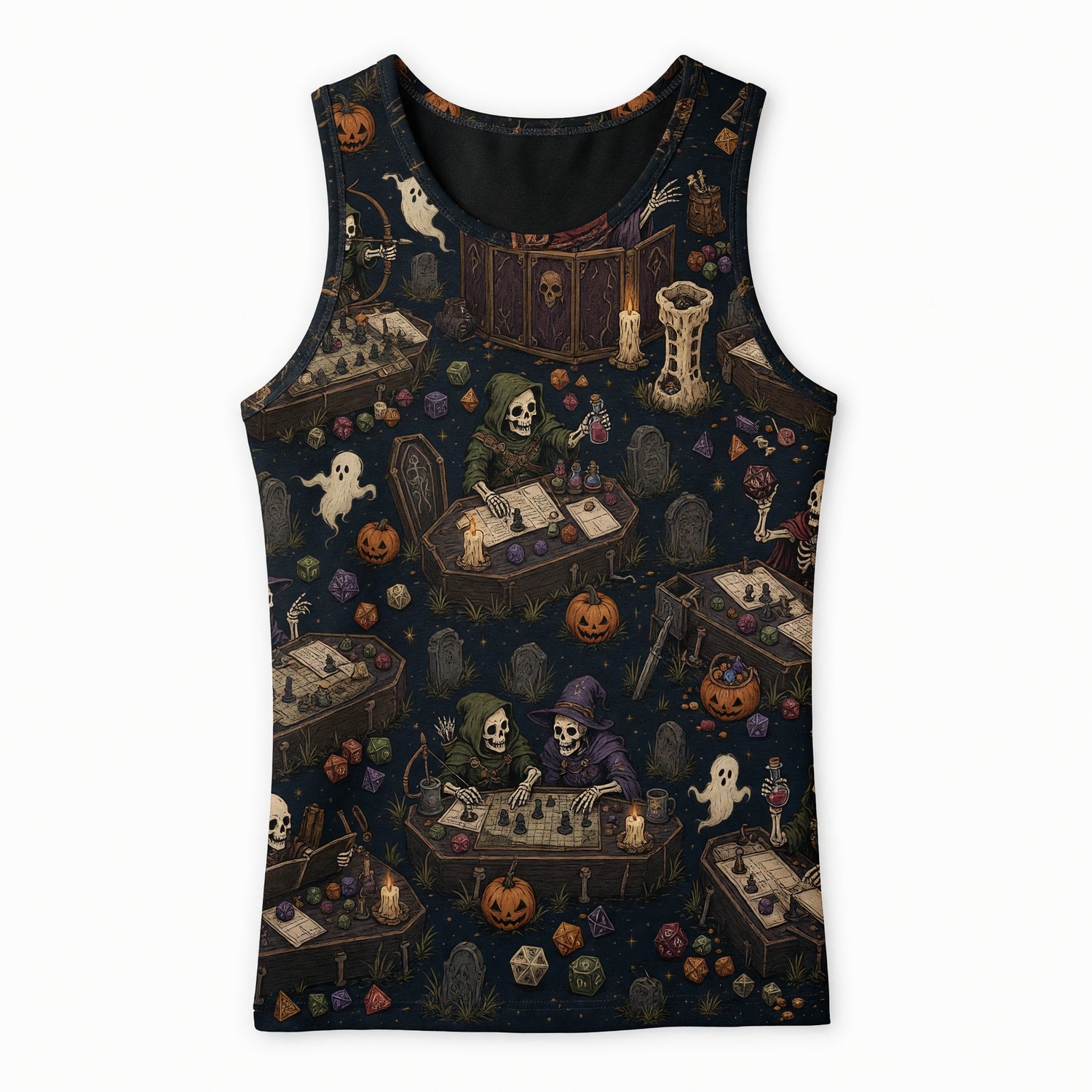 Skeleton Halloween AOP T-Shirt - Spooky Tabletop RPG Apparel