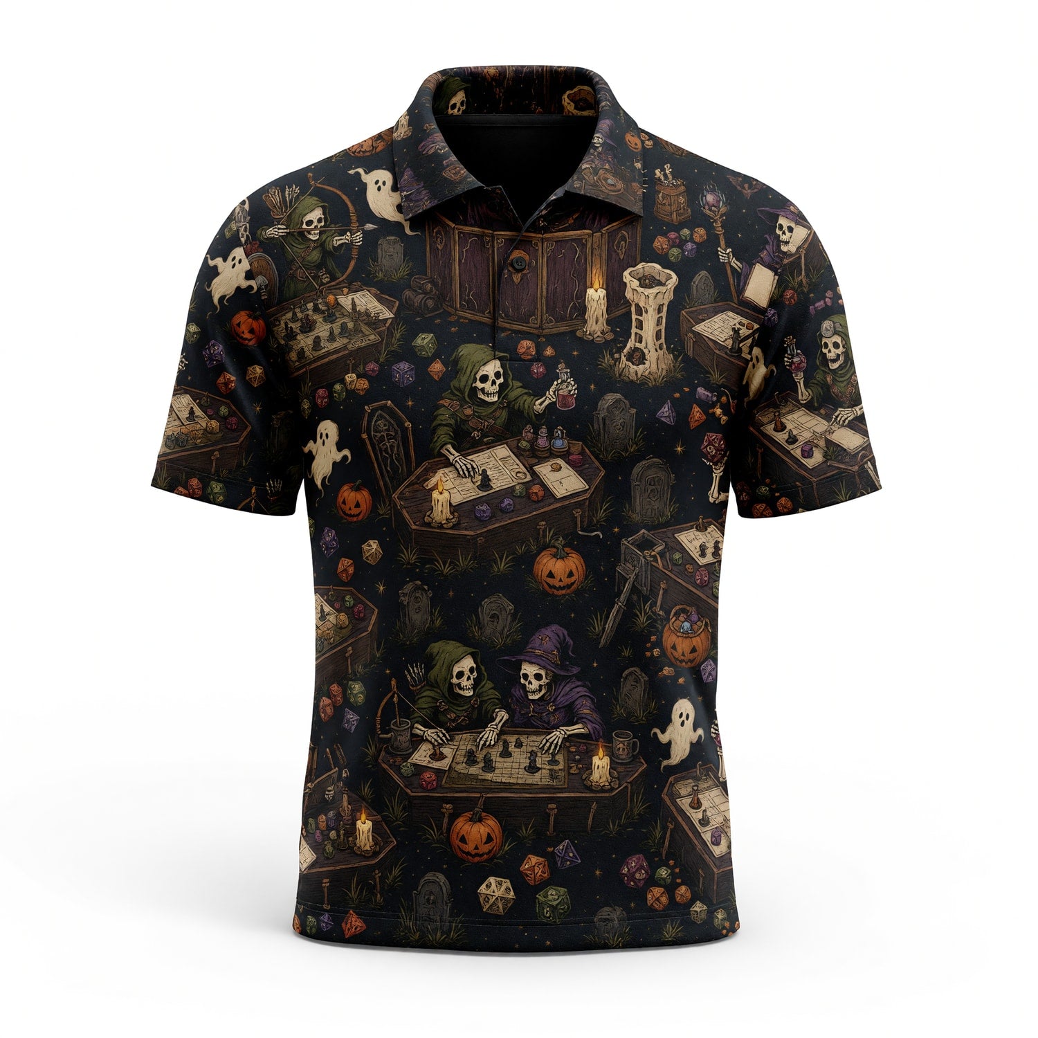 Skeleton Halloween AOP T-Shirt - Spooky Tabletop RPG Apparel