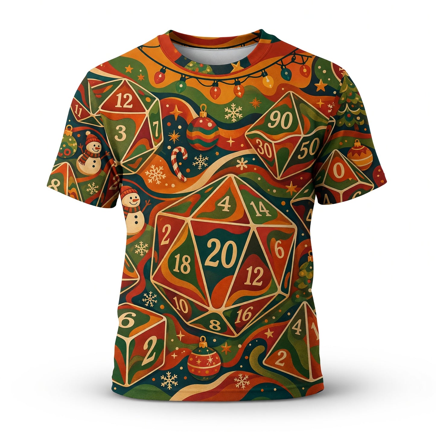 Christmas Dice AOP T-Shirt - Festive Holiday RPG Gaming