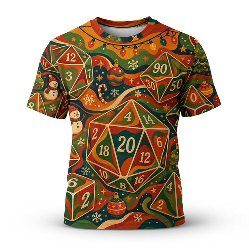 Christmas Dice AOP T-Shirt - Festive Holiday RPG Gaming